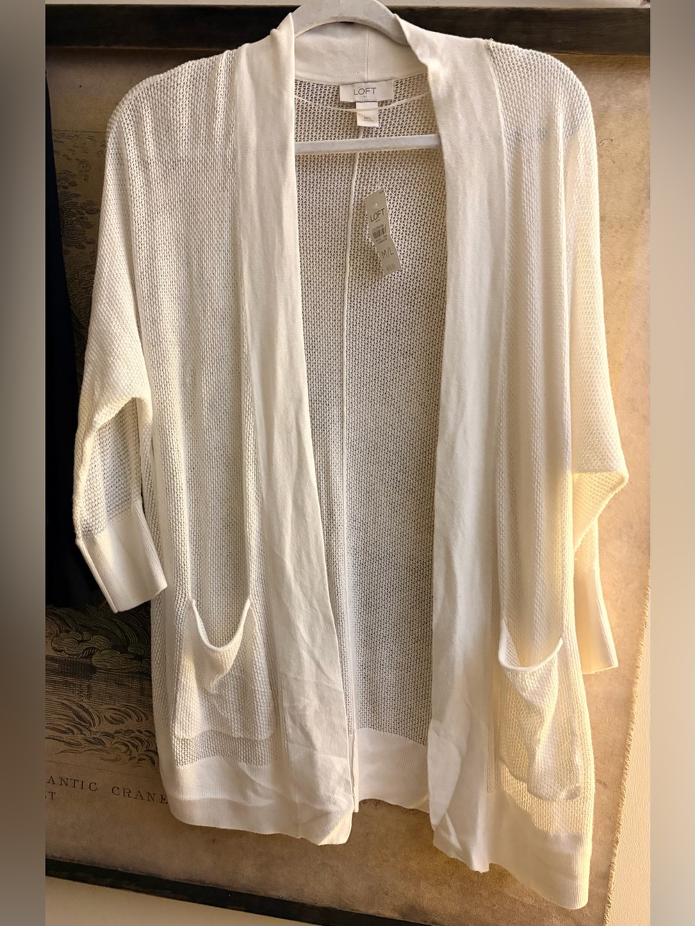 * LOFT Outlet Light Airy Open Stitch Knit Cardigan with Pockets Medium Large *